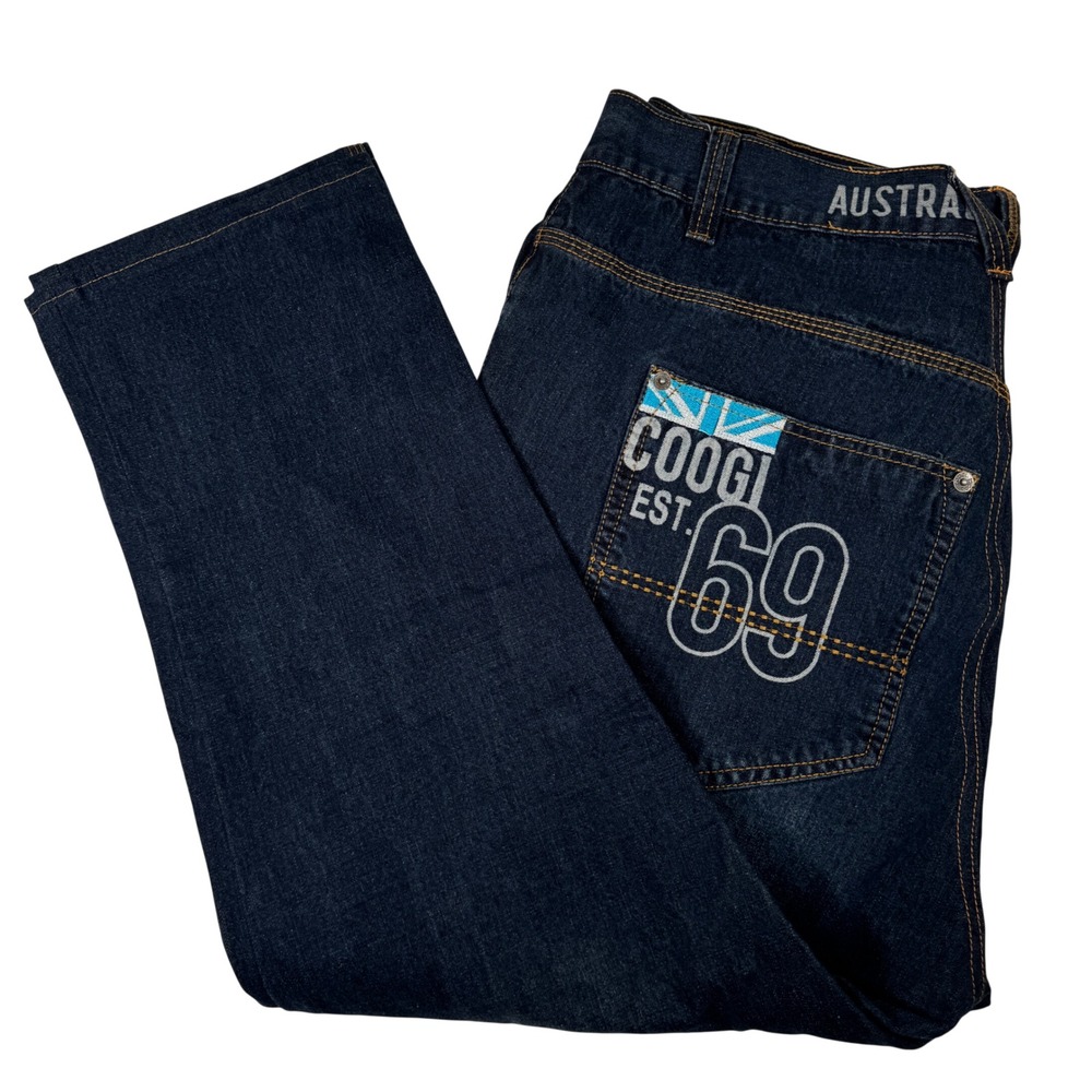COOGI Australia Men's Blue Denim Distressed Stone Washed Jeans 44x30 Y2K Baggy